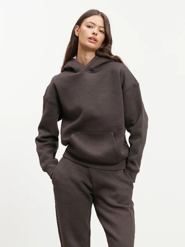 Womens Relaxed Hoodie in Brown Hoodie with Turtle Neck Cozy Winter