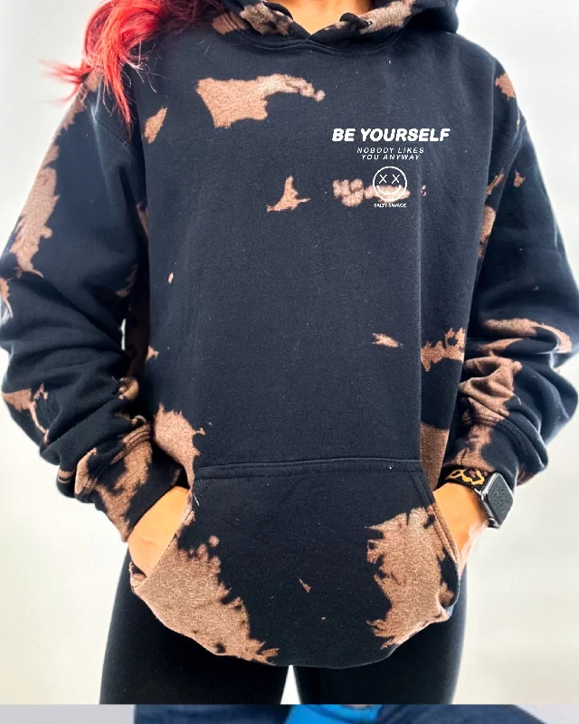 Salty Savage Unisex "Be Yourself" Bleach Washed Hoodie | Basic Hoodie Jacket Zipper Layering Salty Savage Unisex "Be Yourself" Bleach Washed Hoodie | Basic Hoodie Jacket Zipper Layering