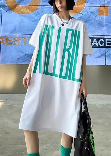 Italian White Side Open Graphic Party Dresses Summer Tunics Fashionable trendy