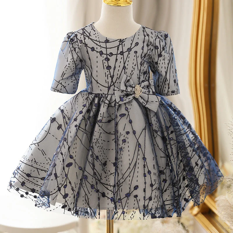 Baby Girl Dress Toddler Birthday Party Elegant Bow Puffy Princess Dress Off-the-shoulder Chic Trendy