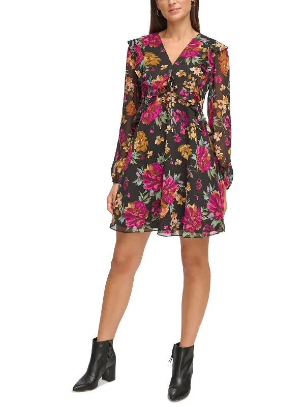 Womens V-Neck Mini Fit & Flare Dress Tunics Polka dots