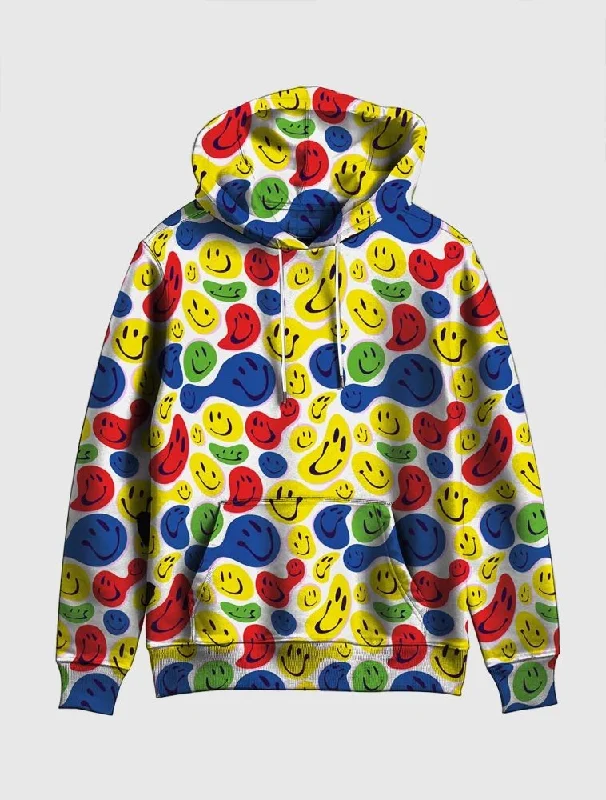 Trippy Smiley Mens Graphic Hoodie Hoodie with Hem Frayed Vintage Worn