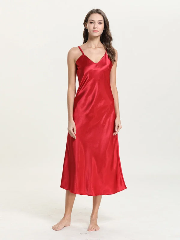 Women's satin suspenders sexy V-neck mid-length suspender dress Tunics Business professional