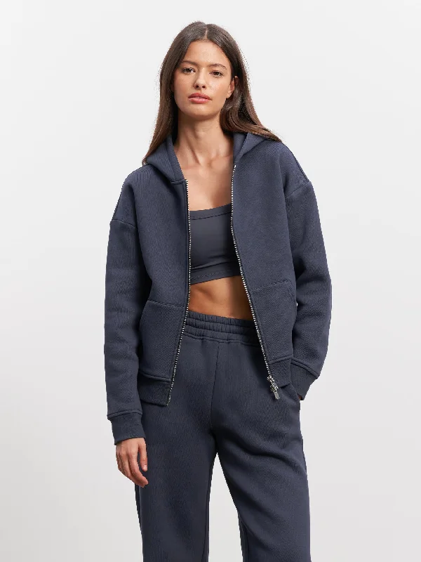 Womens Relaxed Zip Hoodie in Slate Blue Hoodie with Mesh Breathable Sporty