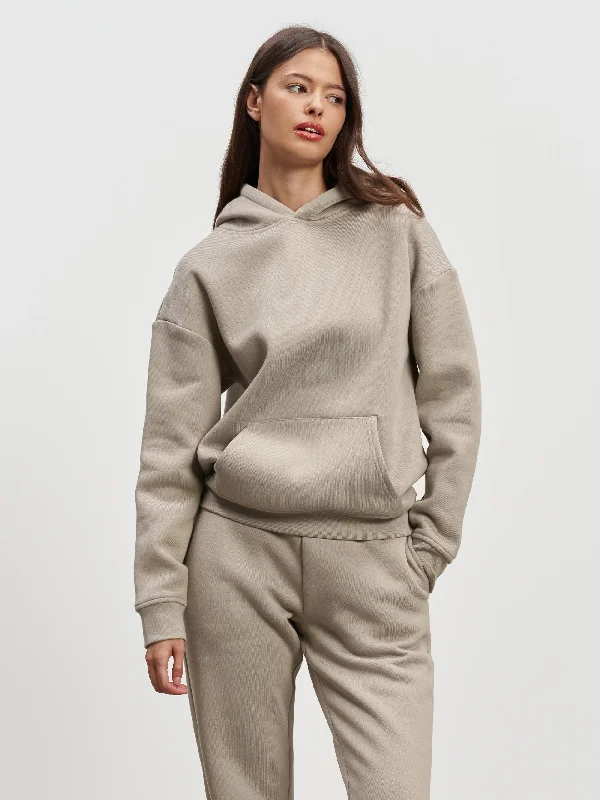 Womens Relaxed Hoodie in Stone Hoodie with Longline Fit Extended Stylish