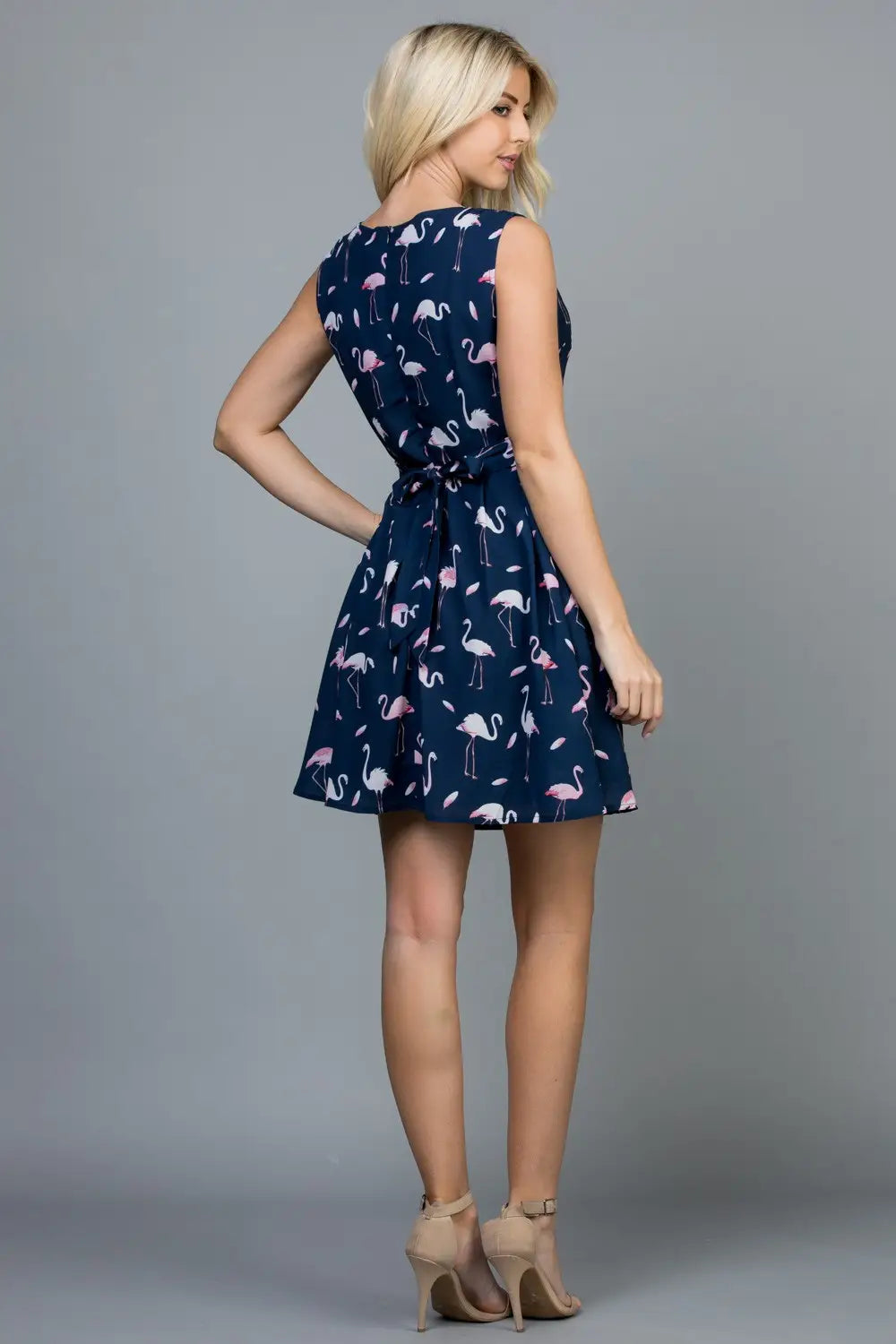 Back in Stock! Pink Flamingo Sleeveless Party Dress w/Pockets Crew Neckline Casual