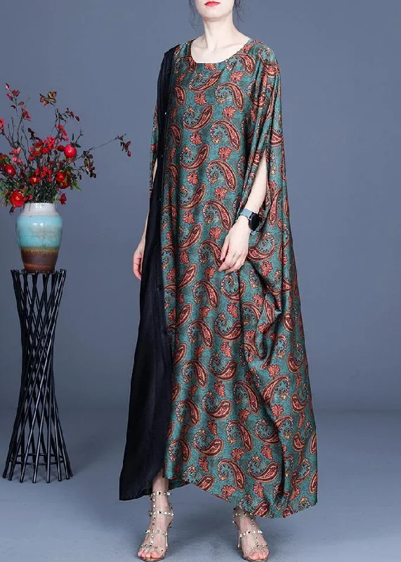 Chic Green Print Batwing Sleeve Party Dress Summer Spring Off-the-shoulder Bohemian Festive Chic Green Print Batwing Sleeve Party Dress Summer Spring Off-the-shoulder Bohemian Festive