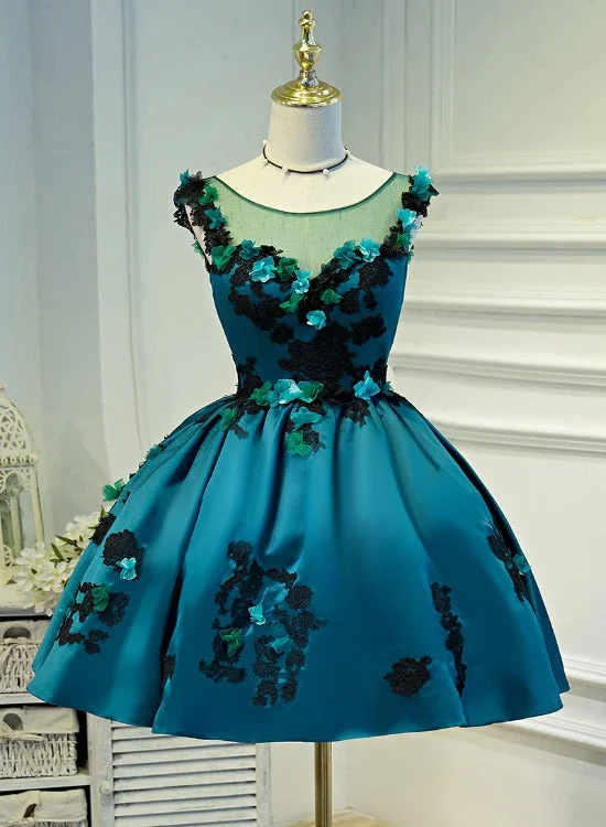 Lovely Satin Knee Length Ball Gown Party Dress with Flower Lace, Short Prom Dress Bodycon Fitted Nightout Lovely Satin Knee Length Ball Gown Party Dress with Flower Lace, Short Prom Dress Bodycon Fitted Nightout