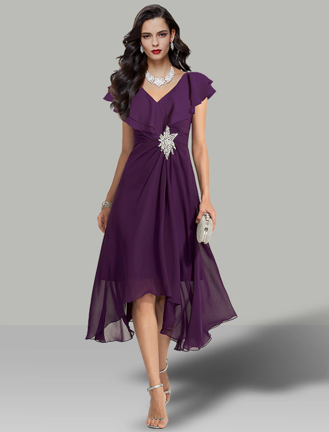 A-Line Wedding Guest Dresses Elegant Dress Cocktail Party Dress Semi Formal Tea Length Short Sleeve V Neck Chiffon with Rhinestone Tunics Fleece cozy A-Line Wedding Guest Dresses Elegant Dress Cocktail Party Dress Semi Formal Tea Length Short Sleeve V Neck Chiffon with Rhinestone Tunics Fleece cozy