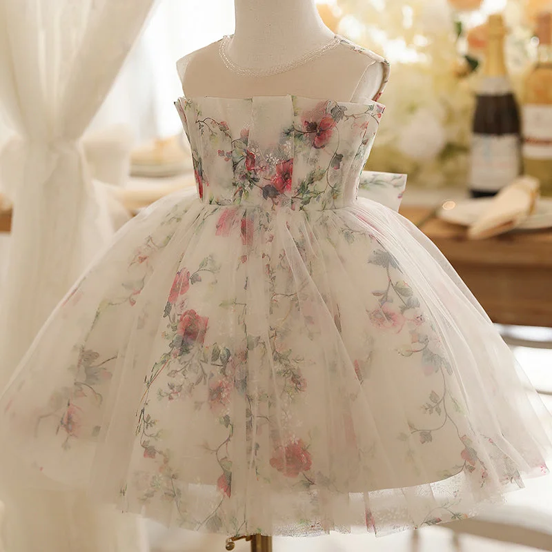 Toddler Girl Pageant Dresses Sleeveless Bow Flower Girl Puffy Princess Dress Casual Short Summer