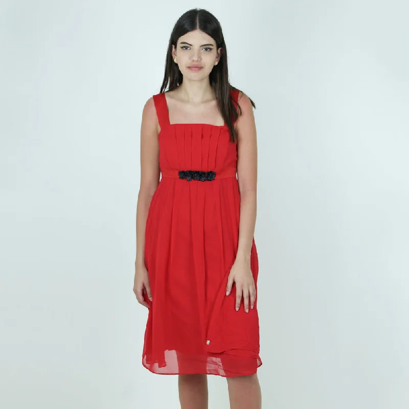Women's Chiffon Flare Party Dress,Red Tunics Polka dots