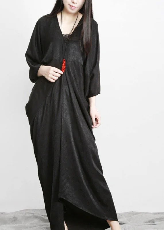 Unique Black Asymmetric V Neck Silk Party Dresses Mermaid Tail Wedding