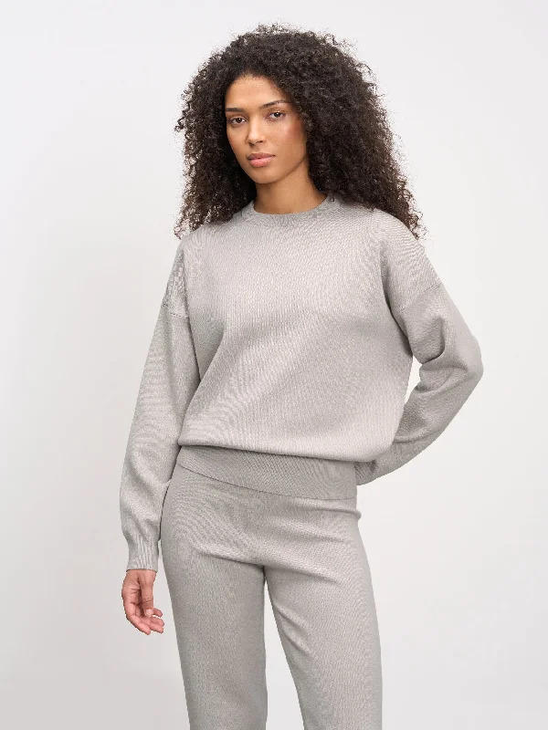 Womens Chunky Knitted Sweatshirt in Stone Hoodie with Rolled Sleeves Casual Relaxed