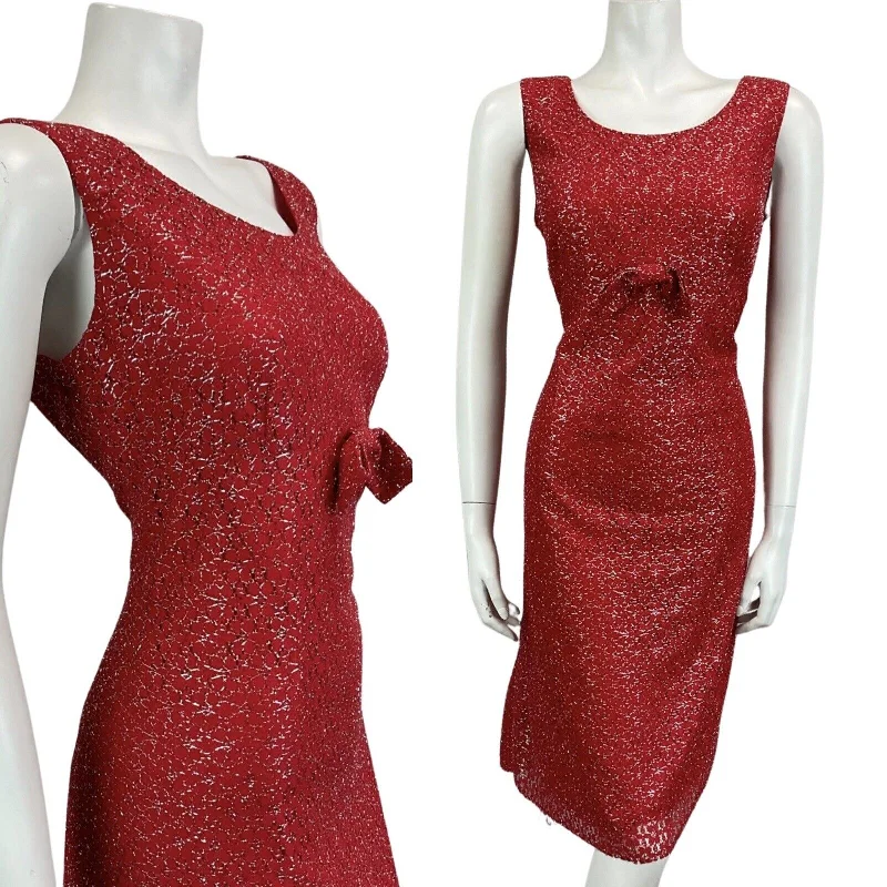 VINTAGE 60s 70s RED SILVER MOD DISCO MIDI PARTY CHRISTMAS EVENING DRESS 14 Tunics Exclusive limited