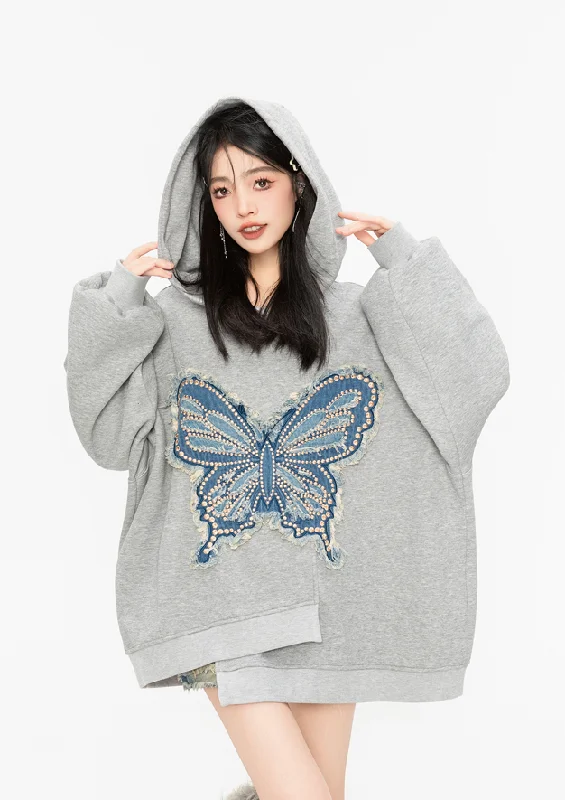 Butterfly Dream Oversized Hoodie Hoodie with Embroidery Detailed Premium