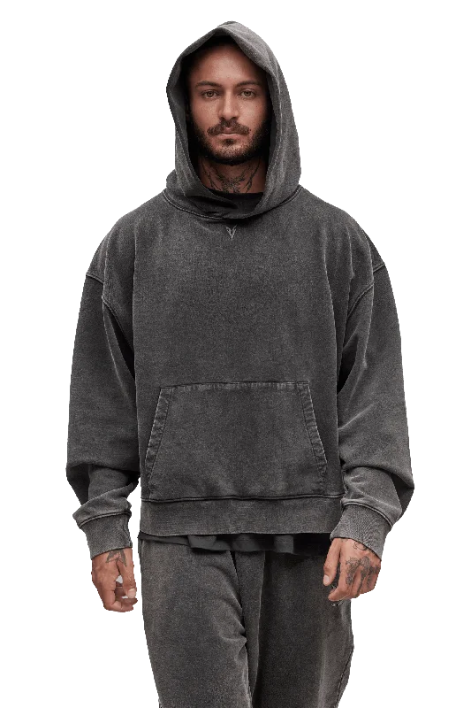 BOXY HOODIE - Gray Vintage Hoodie with Sequins Glamorous Eye-catching