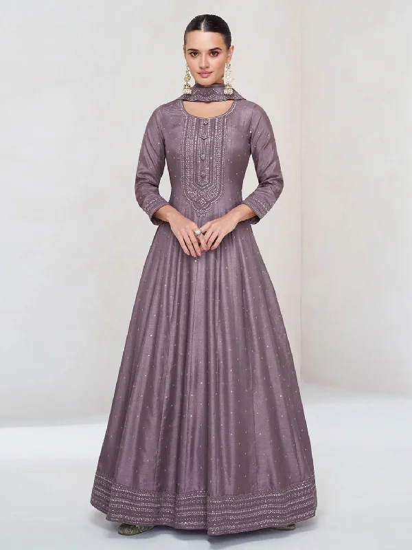 Art Silk Sequins - Anarkali Dress Tunics Solid Classic