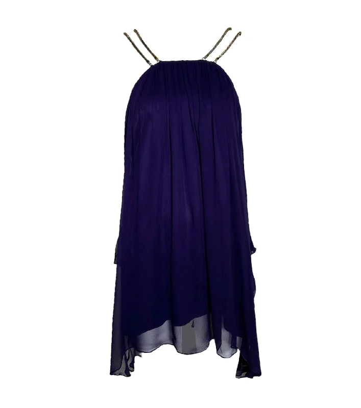 Thomas Wylde Purple Chiffon Micro Dress with Golden Chain Straps Maxi Flowy Bohemian