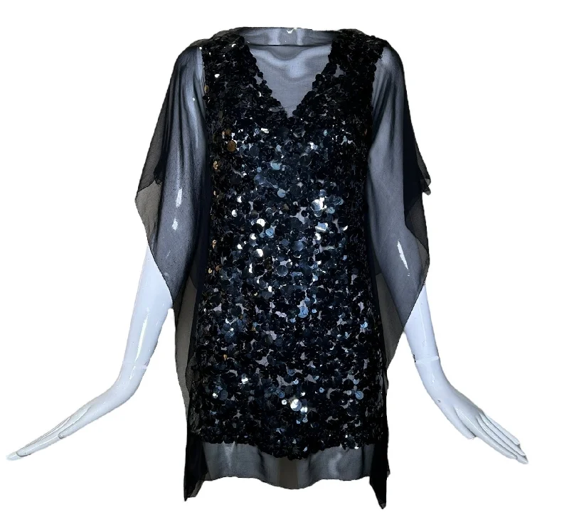 Vera Wang Black Hand Sequinned Chiffon Cocktail Dress Tunics Bestseller popular