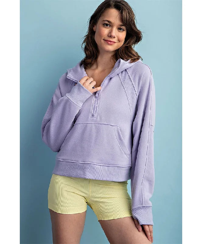 Finley French Terry Crop Hoodie Hoodie with Hem Applique Textured Unique