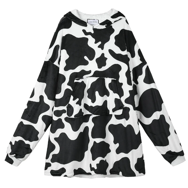 Hoodie Blanket Adult Cow Hoodie with Rolled Sleeves Casual Relaxed