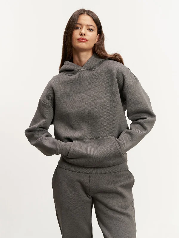 Womens Relaxed Hoodie in Grey Hoodie with Zipper Placket Modern Functional