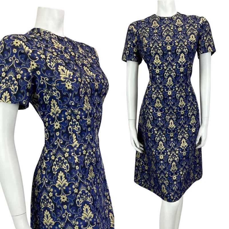 VINTAGE 60s 70s BLUE NAVY GOLD FLORAL MOD MINI PARTY CHRISTMAS EVENING DRESS 14 Tunics Hiking breathable VINTAGE 60s 70s BLUE NAVY GOLD FLORAL MOD MINI PARTY CHRISTMAS EVENING DRESS 14 Tunics Hiking breathable