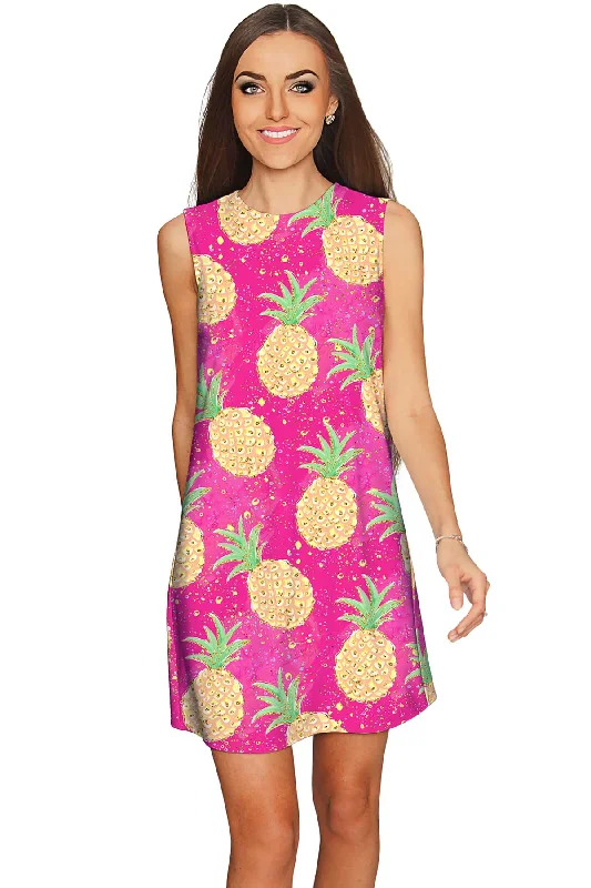 Piña Colada Adele Pink Tropical Print Shift Party Dress - Women Tunics Custom made