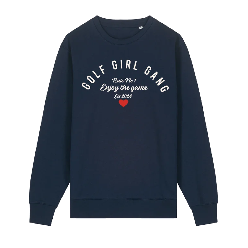Bunker Woman Girl Gang Crest Sweatshirt Navy Hoodie with Tie-Dye Psychedelic Retro