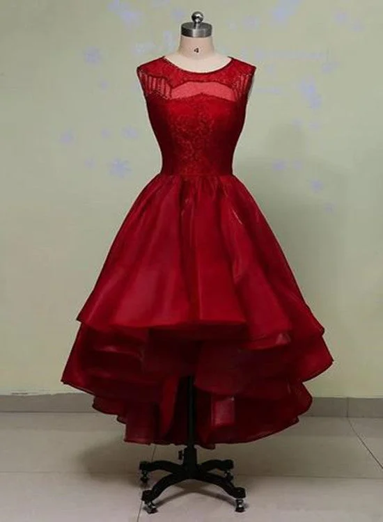 Lovely Organza High Low Party Dress , Lace Beaded Stylish Evening Formal Dress Off-the-shoulder Chic Trendy Lovely Organza High Low Party Dress , Lace Beaded Stylish Evening Formal Dress Off-the-shoulder Chic Trendy