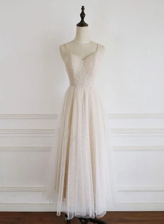 Light Champagne Lace Straps Sweetheart Party Dress Formal Dress, Tea Length Wedding Party Dress Tunics Essential wardrobe Light Champagne Lace Straps Sweetheart Party Dress Formal Dress, Tea Length Wedding Party Dress Tunics Essential wardrobe