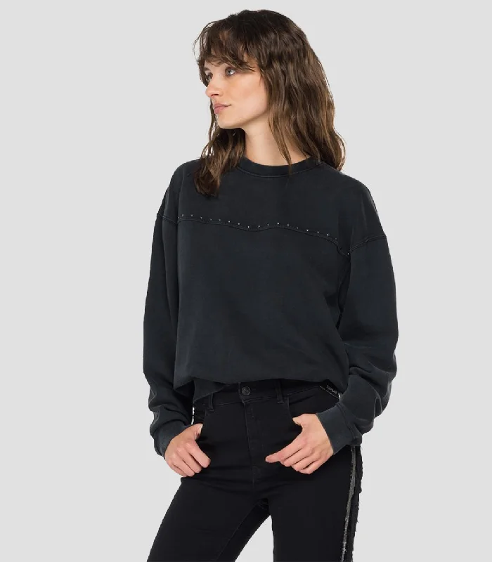 Replay W3580 crewneck sweatshirt with rhinestones Hoodie with Sequins Glamorous Eye-catching Replay W3580 crewneck sweatshirt with rhinestones Hoodie with Sequins Glamorous Eye-catching