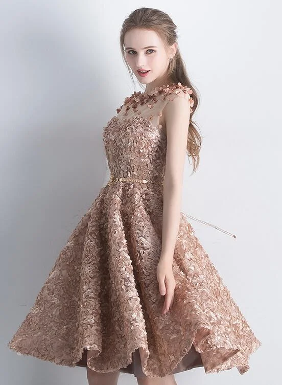 Lace Short Cute A-line Round Neckline Homecoming Dress, Lace Party Dress Formal Dress Tunics Review highly Lace Short Cute A-line Round Neckline Homecoming Dress, Lace Party Dress Formal Dress Tunics Review highly