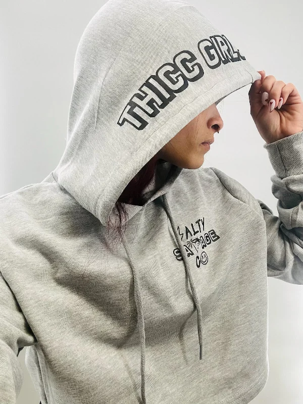 Salty Savage Ladies “THICC GIRLS CLUB” Cropped Hoodie | Dead Head Collection Hoodie with Slit Hem Functional Movement Salty Savage Ladies “THICC GIRLS CLUB” Cropped Hoodie | Dead Head Collection Hoodie with Slit Hem Functional Movement