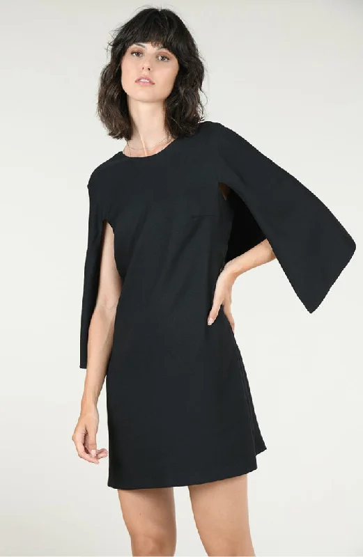 Scoop-Neck Black Shift Dress With Attached Back Cape Halter Neckline Beach