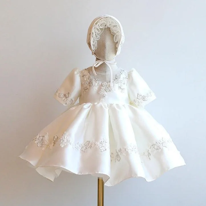 Baptism Dresses Baby Girl Summer White Embroidered Flower Puffy Formal Princess Dresses Tunics Lace romantic