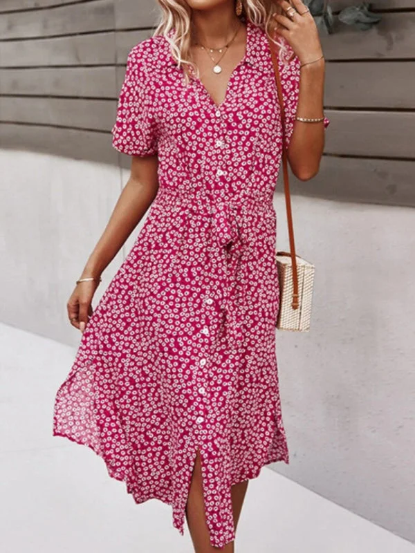 Casual resort style spring and summer large print streamer dress Tunics Versatile stylish