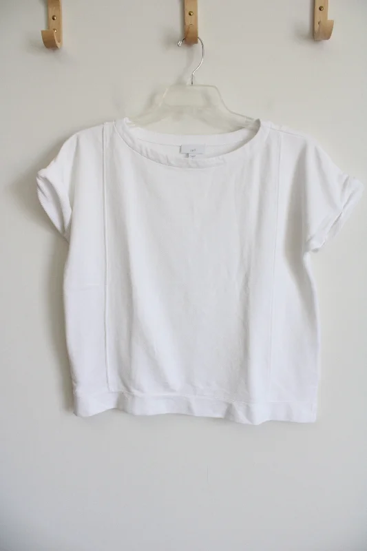 J.Jill White Boxy Fit Sweatshirt Tee | S Hoodie with Elastic Waist Stretchable Comfortable J.Jill White Boxy Fit Sweatshirt Tee | S Hoodie with Elastic Waist Stretchable Comfortable