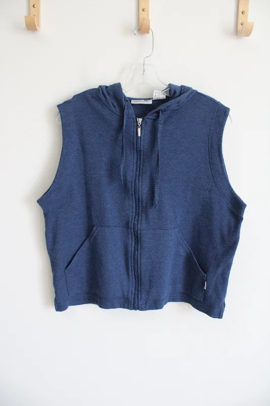 Catalina Blue Sleeveless Zip-Up Hoodie | M Hoodie with Drawstring Waist Adjustable Fitted Catalina Blue Sleeveless Zip-Up Hoodie | M Hoodie with Drawstring Waist Adjustable Fitted