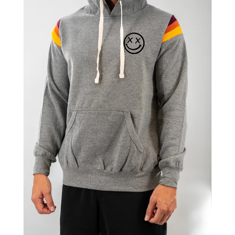 Salty Savage Unisex “OG Smile” Vintage Striped Hoodie | Gray Hoodie with Full-Zip Functional Layering Salty Savage Unisex “OG Smile” Vintage Striped Hoodie | Gray Hoodie with Full-Zip Functional Layering