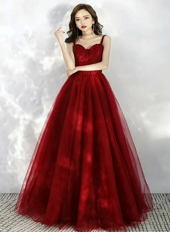 Beautiful Wine Red Tulle Off Shoulder Prom Dress, Dark Red Party Dress 2022 Tunics Designer luxury Beautiful Wine Red Tulle Off Shoulder Prom Dress, Dark Red Party Dress 2022 Tunics Designer luxury