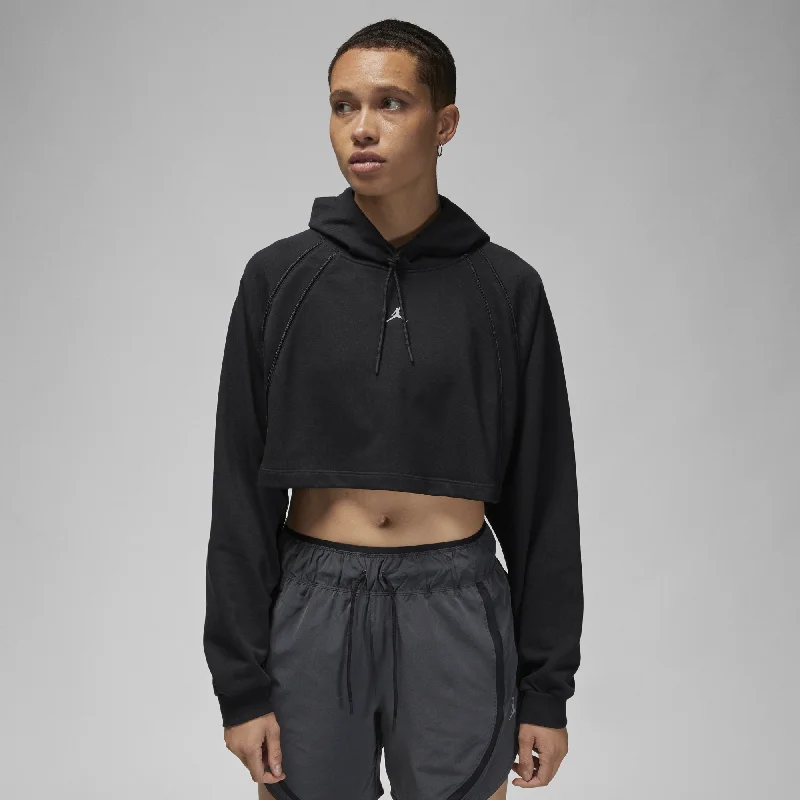Womens Jordan Sport Cropped Hoodie 'Black' Hoodie with Slit Hem Functional Movement