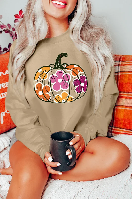 Khaki Halloween Floral Pumpkin Graphic Drop Shoulder Sweatshirt Hoodie with Camouflage Military Edgy Khaki Halloween Floral Pumpkin Graphic Drop Shoulder Sweatshirt Hoodie with Camouflage Military Edgy