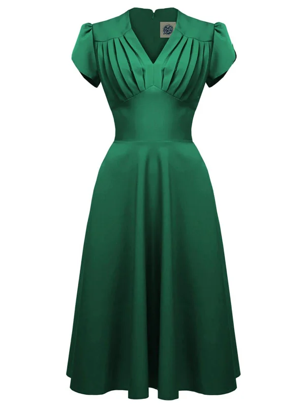 Emerald Green 1940s Vintage Inspired Swing Dress A-Line Day Work