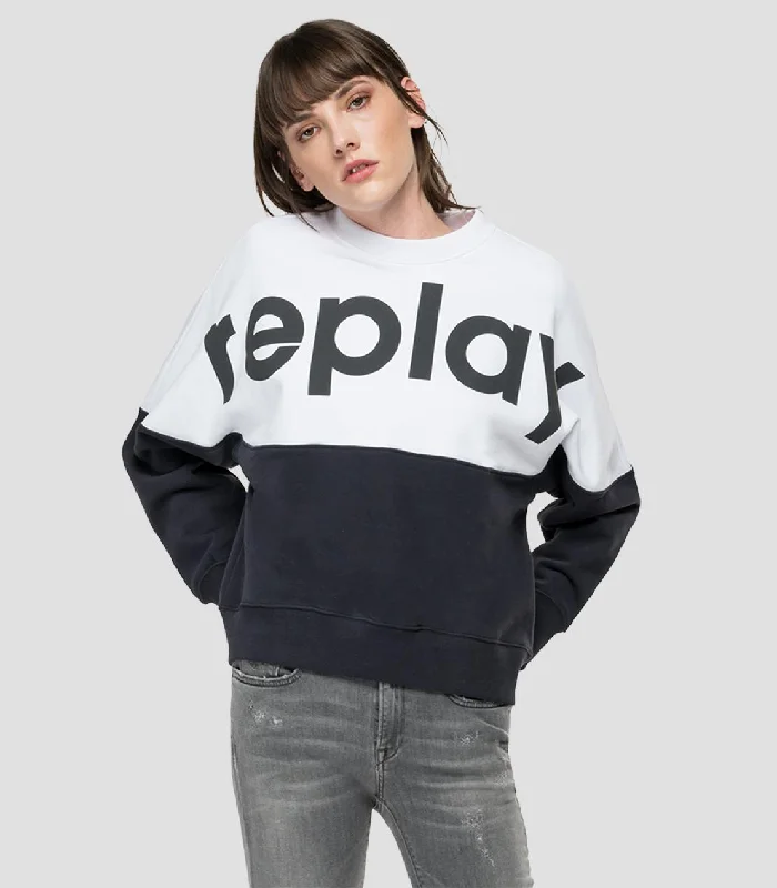 Replay W3612 Logo Sweatshirt Two-tone oversized REPLAY sweatshirt Hoodie with Fur Luxurious Winter Replay W3612 Logo Sweatshirt Two-tone oversized REPLAY sweatshirt Hoodie with Fur Luxurious Winter
