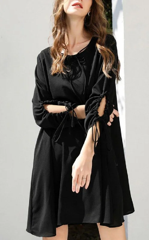 Organic Black Cinched Chiffon O-Neck Hollow Out Summer Party Dress Tunics Prom sequined Organic Black Cinched Chiffon O-Neck Hollow Out Summer Party Dress Tunics Prom sequined