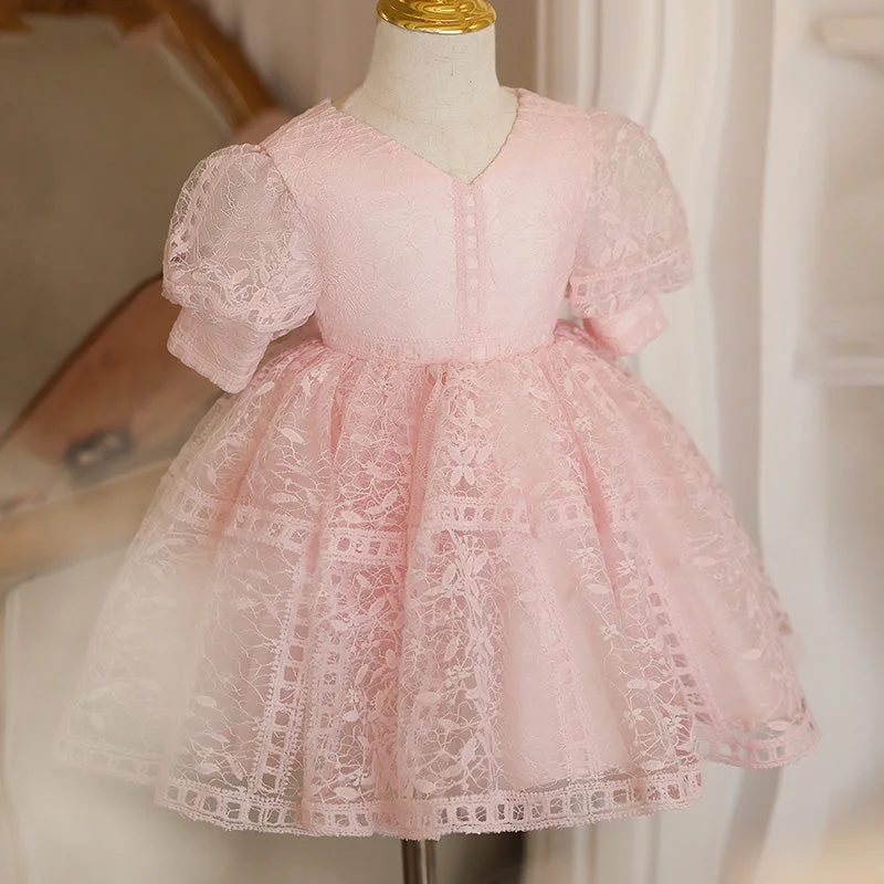 Girl Christmas Dress Toddler Prom Dress Girl Summer Princess Dress Pink Lace Puff Sleeve Dress Tunics Trendy modern