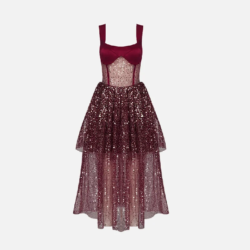 Condole Belt Bead Flower Party Dresses Glittery Long Formal
