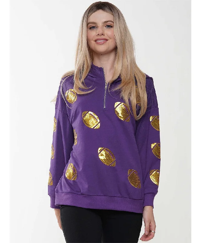 Fran Football Sequin Hoodie Hoodie with Hem Drawcord Adjustable Customizable