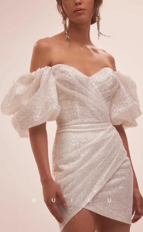 GH537 - Sheath Off-Shoulder Sequins Pleats Lace-Up Open Back Puff Sleeves Gown Homecoming Party Dress Tunics Recommended stylist GH537 - Sheath Off-Shoulder Sequins Pleats Lace-Up Open Back Puff Sleeves Gown Homecoming Party Dress Tunics Recommended stylist